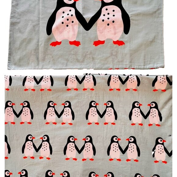 IKEA Blavingad Twin Duvet Cover & Pillowcase Set Penguin Light Turquoise Orange - Picture 4 of 16